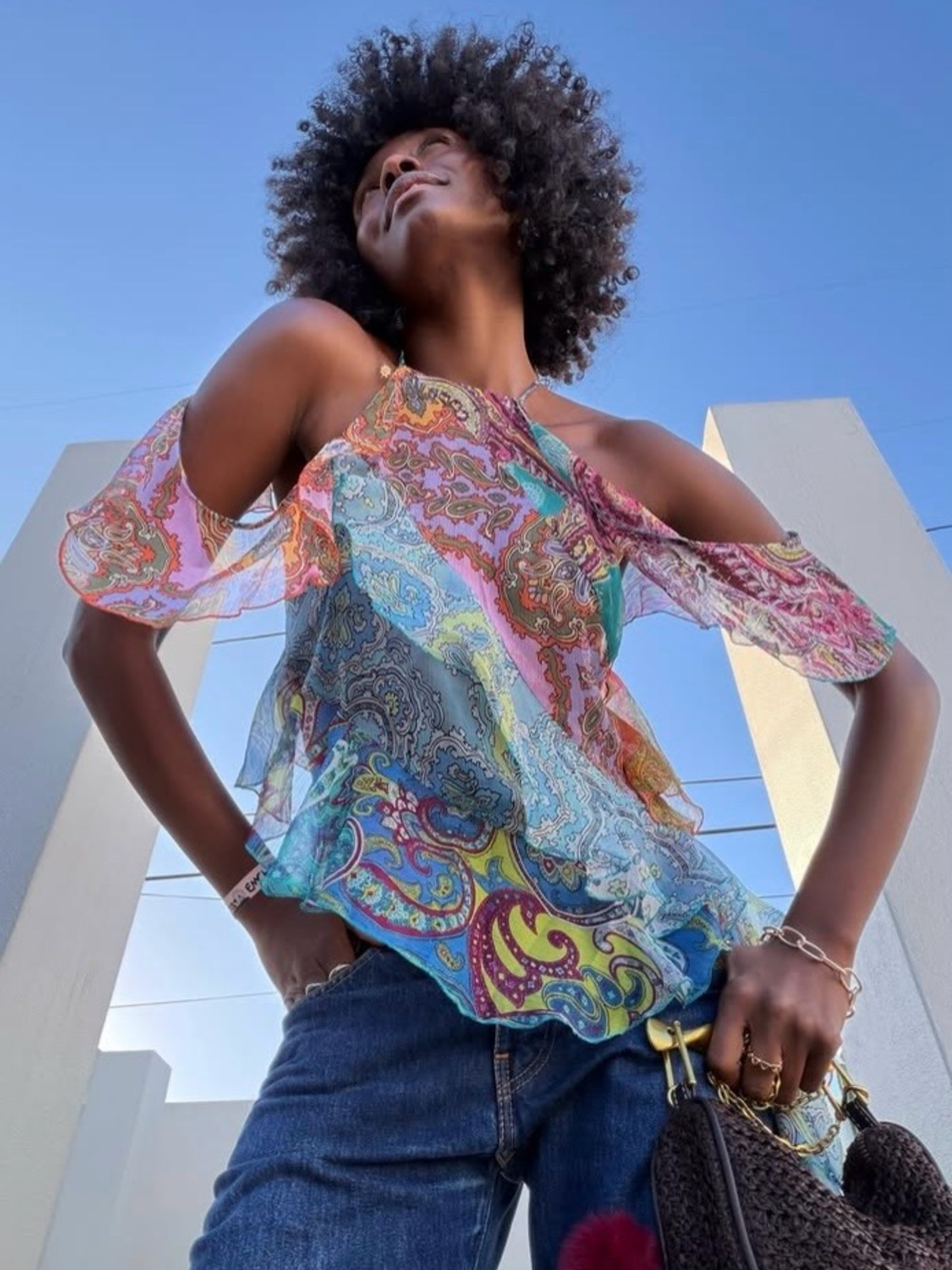 Zara Patchwork Ruffle Halter Top size XS